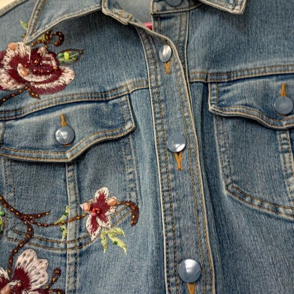 Very Vera Cropped Embroidered Jean‎ Jacket Size Large Petite - Picture 7 of 8